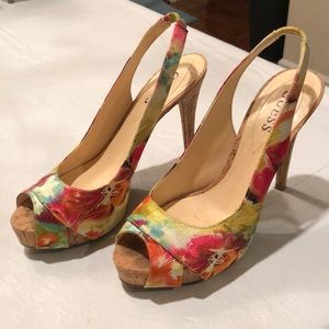 Guess Colorful Flowered Slingback Heels